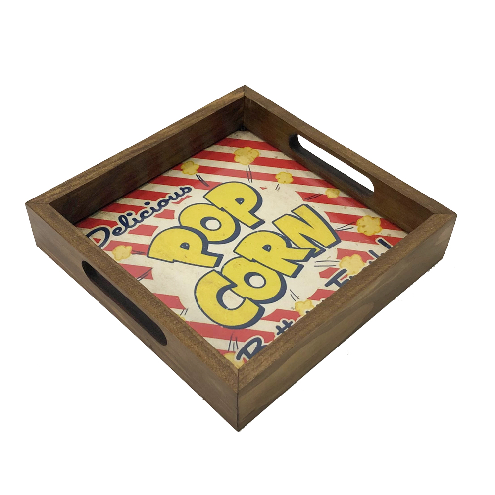 Bandeja Madeira com MDF Vidro Revestido Decorativo Pipoca Pop