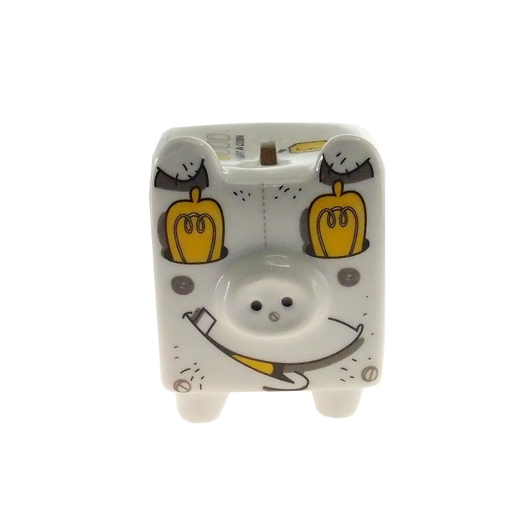 Cofre Personalizado Cerâmica Porco Asa Cor Branco] 14x10x11