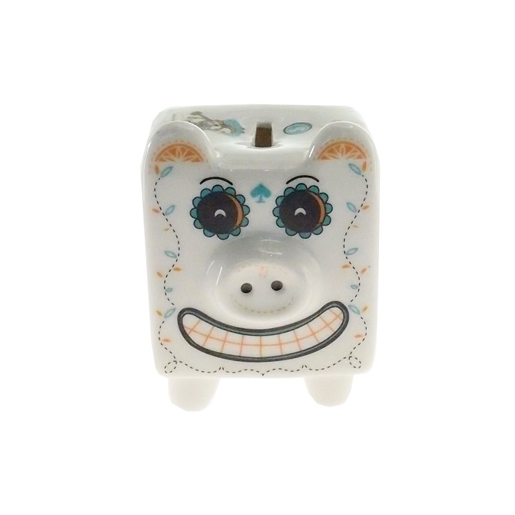 Cofre Personalizado Cerâmica Porco Mexicano Branco 14x10x11