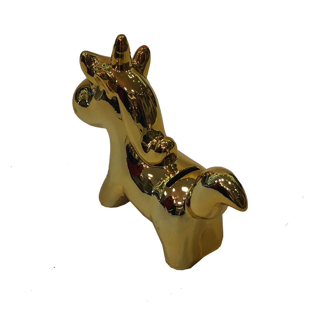 Cofrinho Unicornio Ceramica Decorativo Cromado Dourado