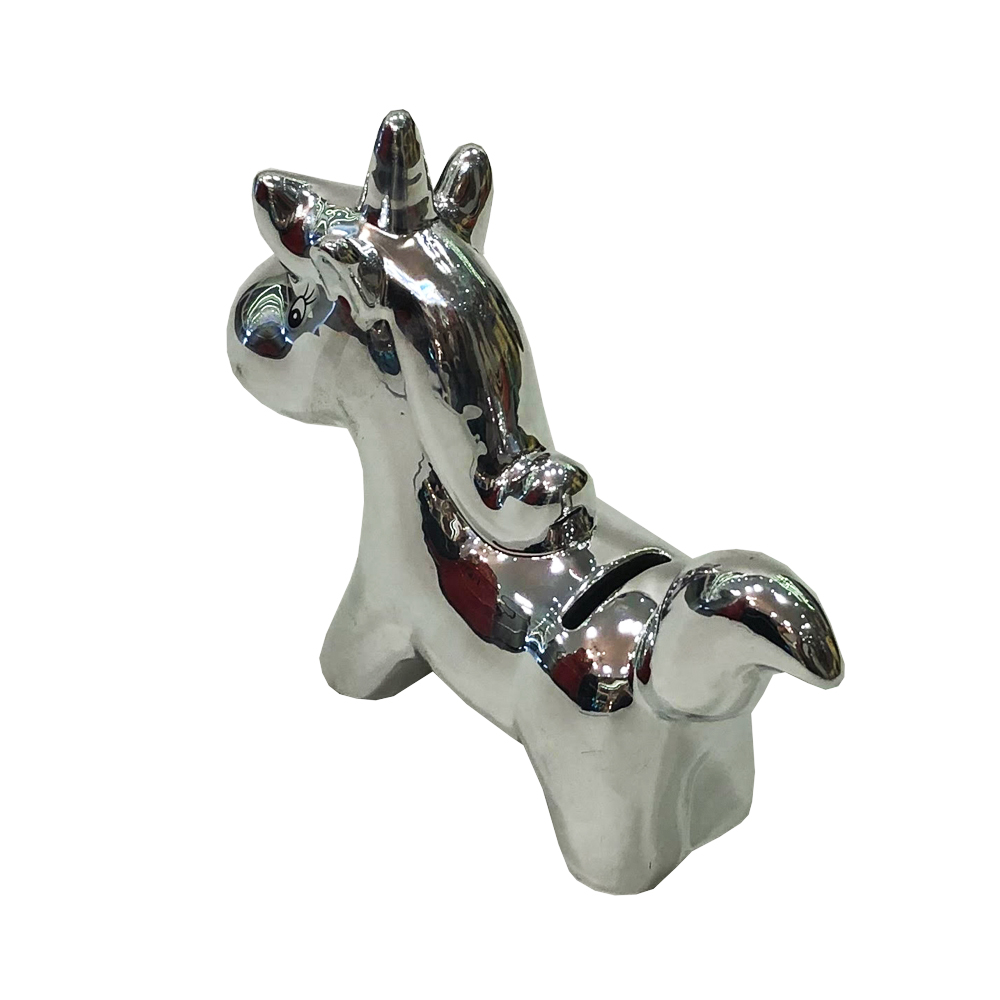 Cofrinho Unicornio Ceramica Decorativo Cromado Prateado