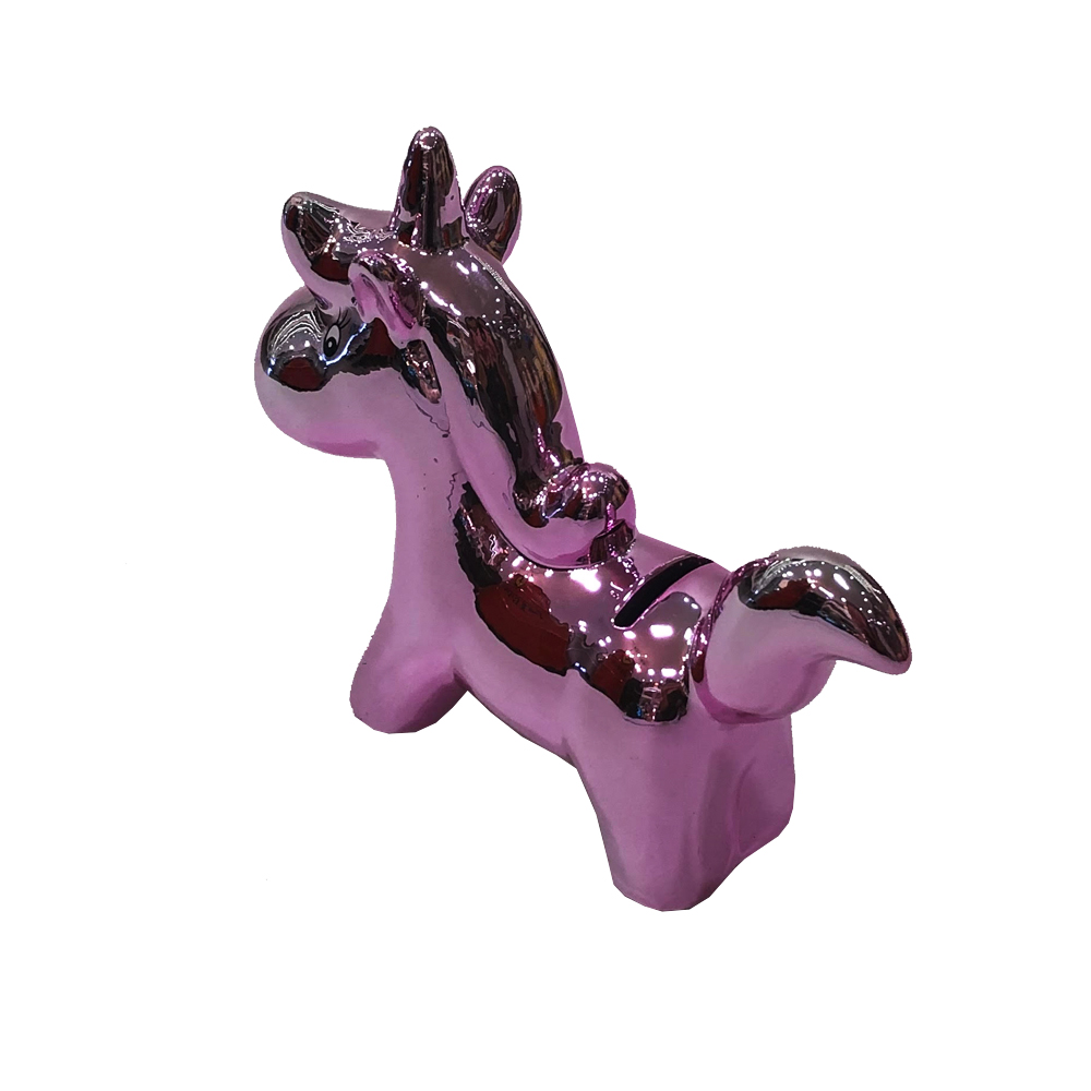 Cofrinho Unicornio Ceramica Decorativo Cromado Rosado