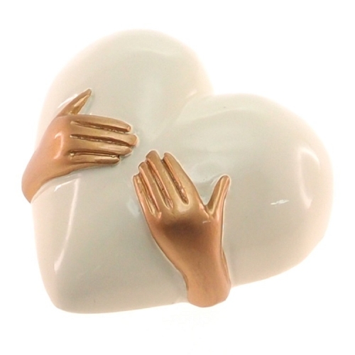 Coração Decorativo Abraço Branco Em Resina