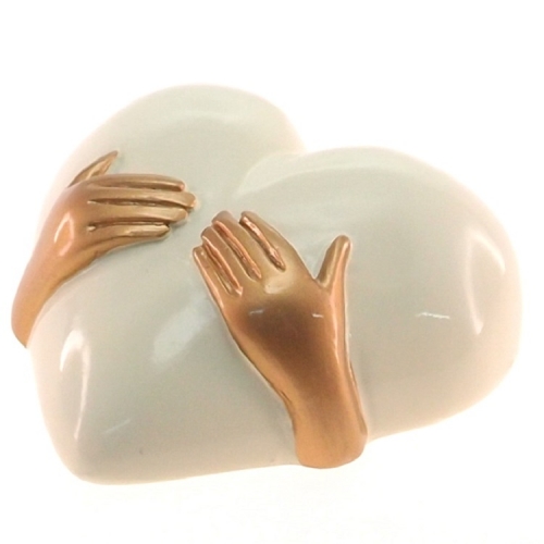 Coração Decorativo Abraço Branco Em Resina