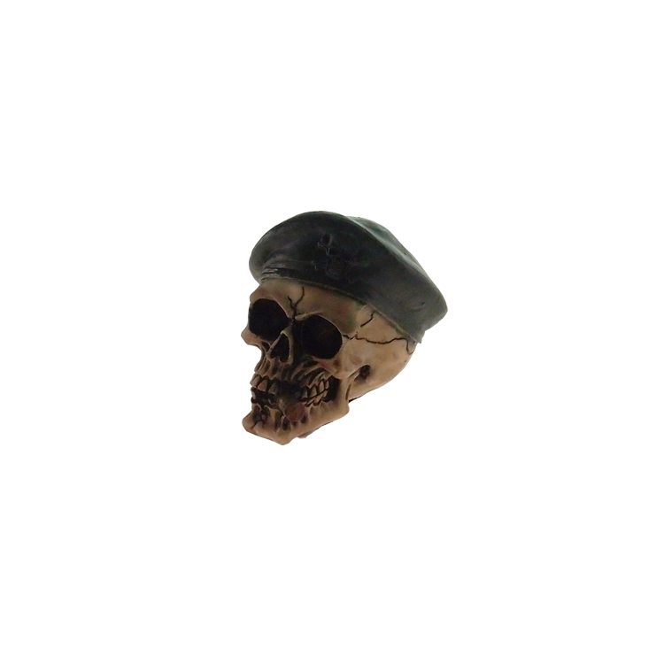 Crânio Caveira Decorativa Resina Cor Bege Com Boina Verde