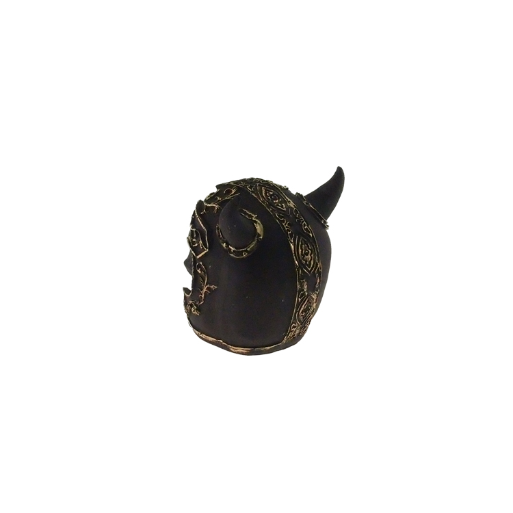 Crânio Caveira Resina Decorativo Resina Chifre Dourada 14x10m