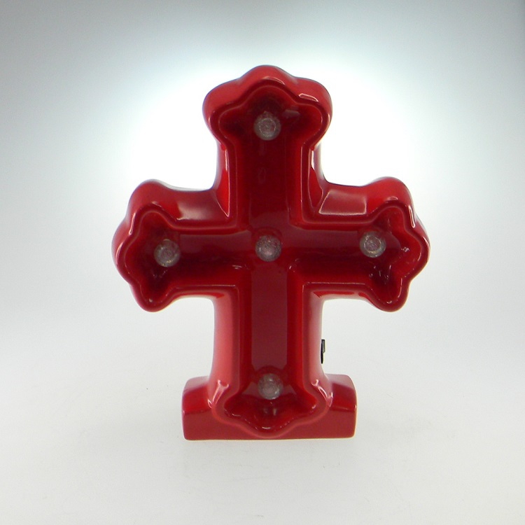 Cruz De Cerâmica Com Luz Led Vermelho