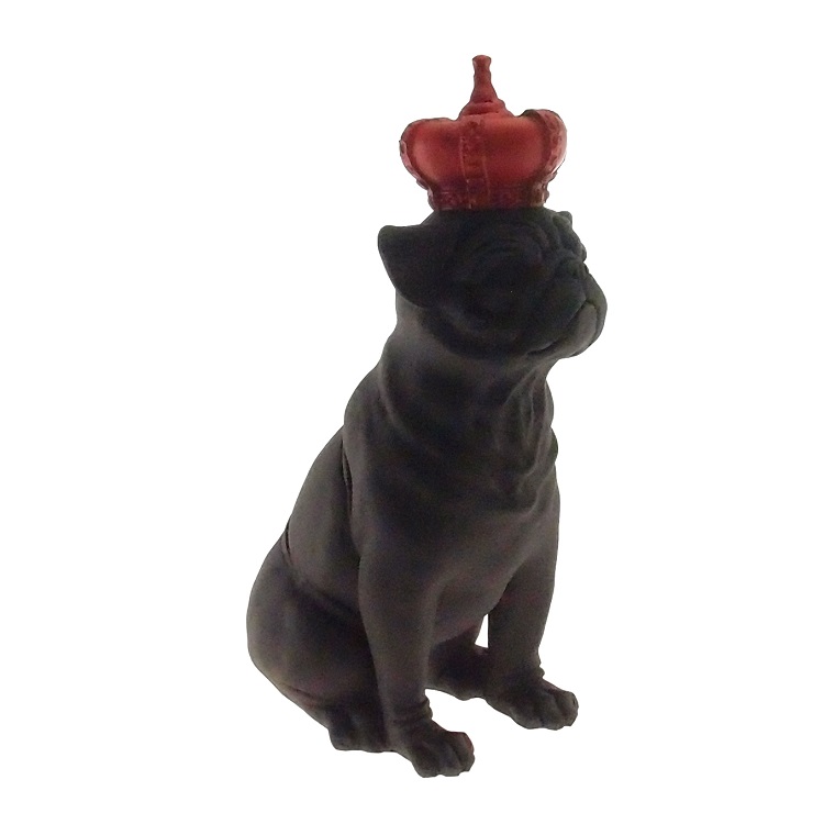 Enfeite Decoração Cachorro Coroa Vermelha Resina Preto 28x12