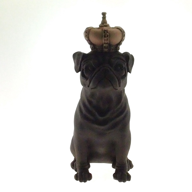 Enfeite Decorativo Cachorro Coroa Bege Resina Preto 28x12cm