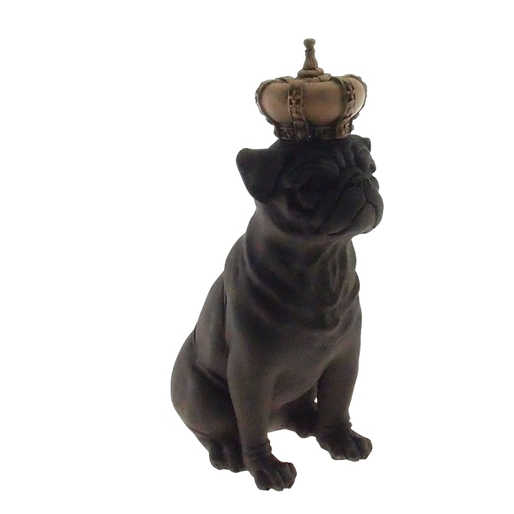 Enfeite Decorativo Cachorro Coroa Bege Resina Preto 28x12cm