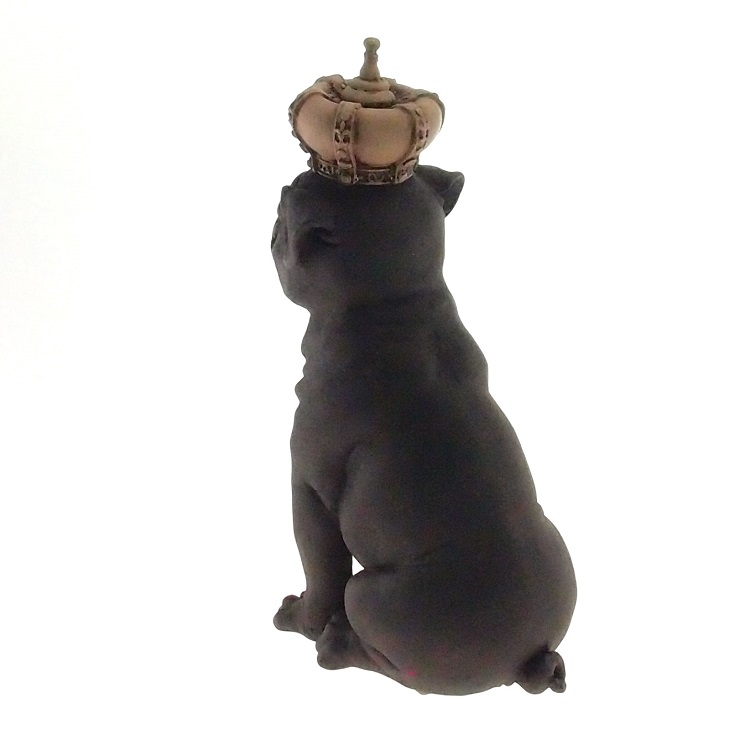 Enfeite Decorativo Cachorro Coroa Bege Resina Preto 28x12cm