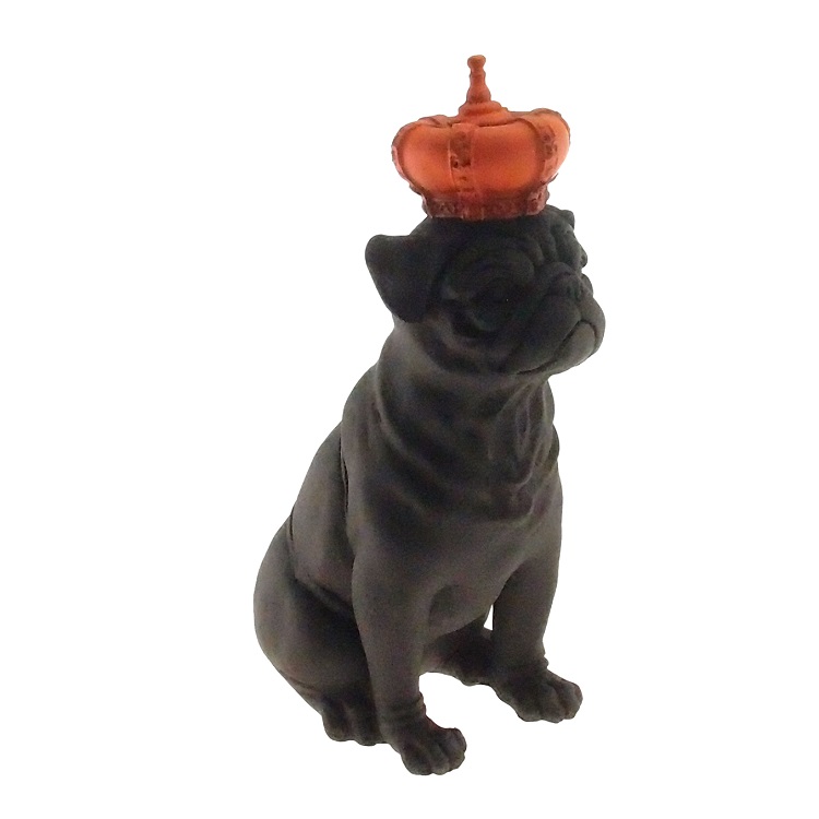 Enfeite Decorativo Cachorro Coroa Laranja Resina Preto 28x12