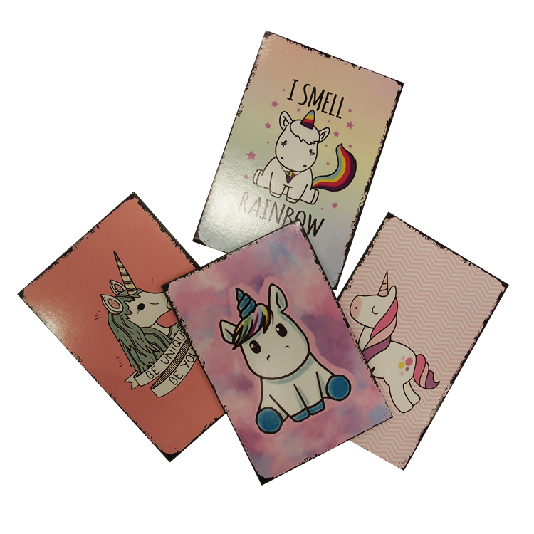 Kit 10 Placas Decorativas Unicórnio Metal Cor Rosa 30x20x7cm