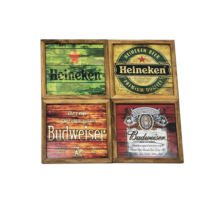 Kit Conjunto 4 Quadros Decorativos Beer Sala 80x20Cm Verde