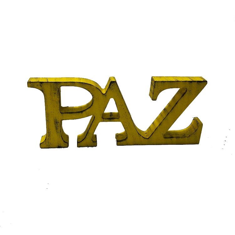 Placa Decorativa Letreiro Paz Resina 12x25x2cm Cor Amarelo