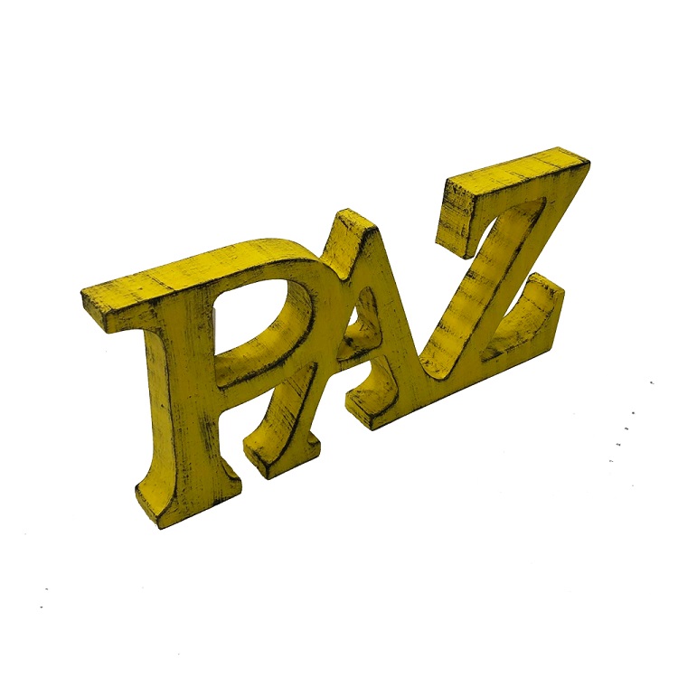 Placa Decorativa Letreiro Paz Resina 12x25x2cm Cor Amarelo