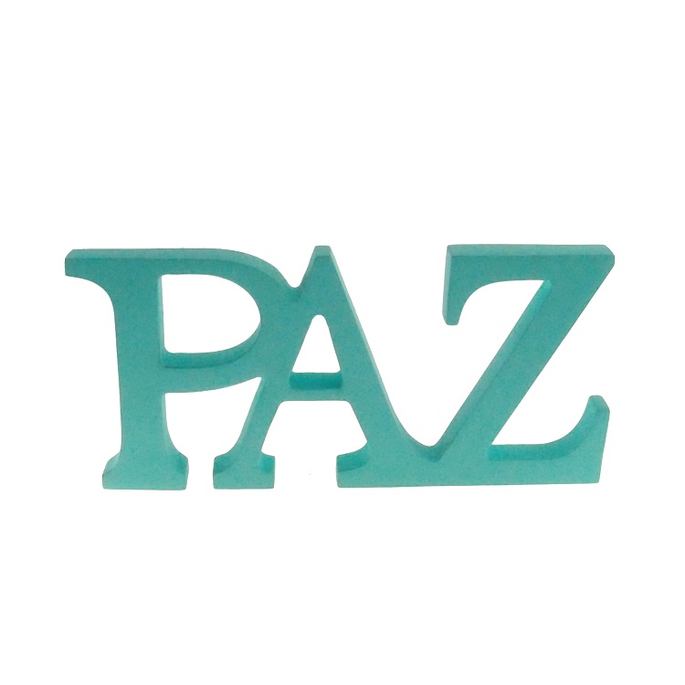 Placa Decorativa Letreiro Paz em Resina 12x25x2cm Cor Azul