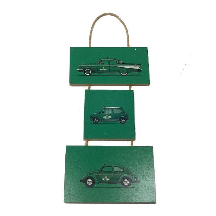 Placa Decorativa Sisal MDF 40x20x1Cm Carros Heineken Verde