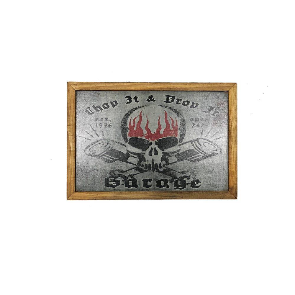 Quadro Decorativa Quarto Sala Caveira Garage Madeira Cinza