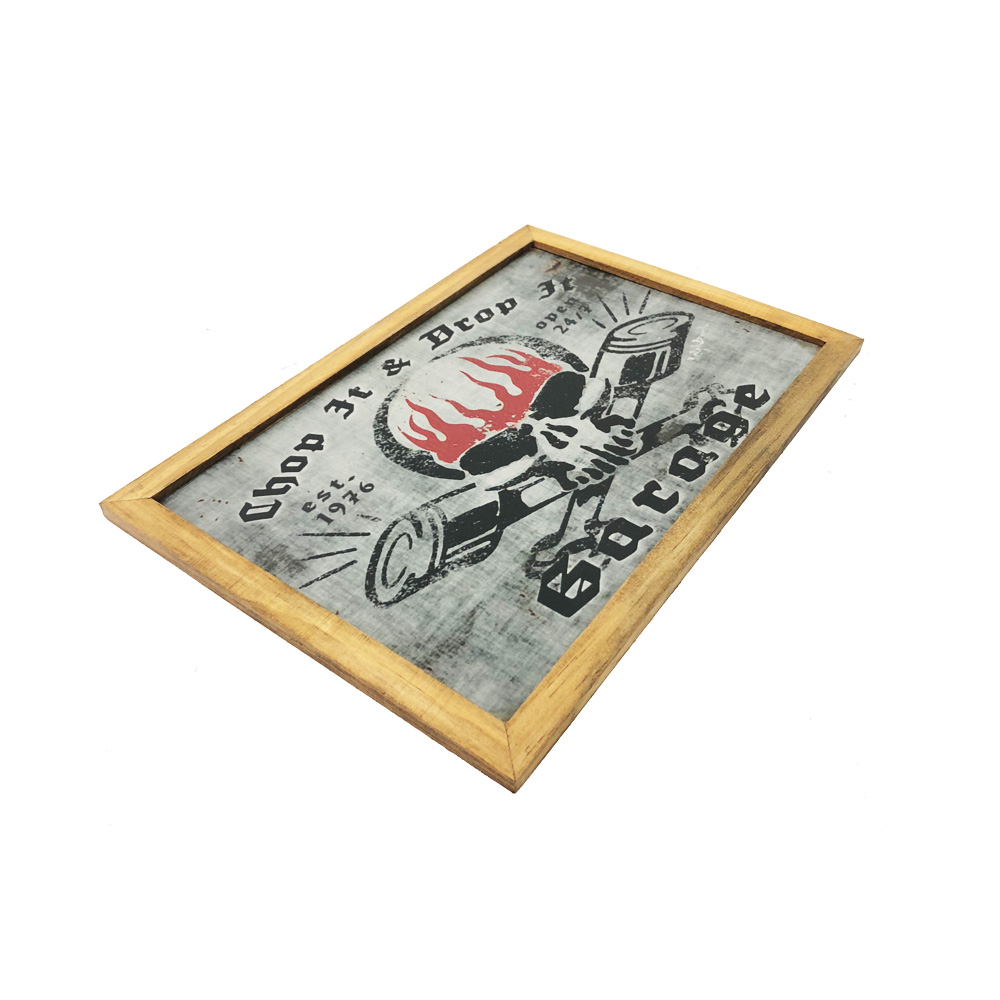 Quadro Decorativa Quarto Sala Caveira Garage Madeira Cinza