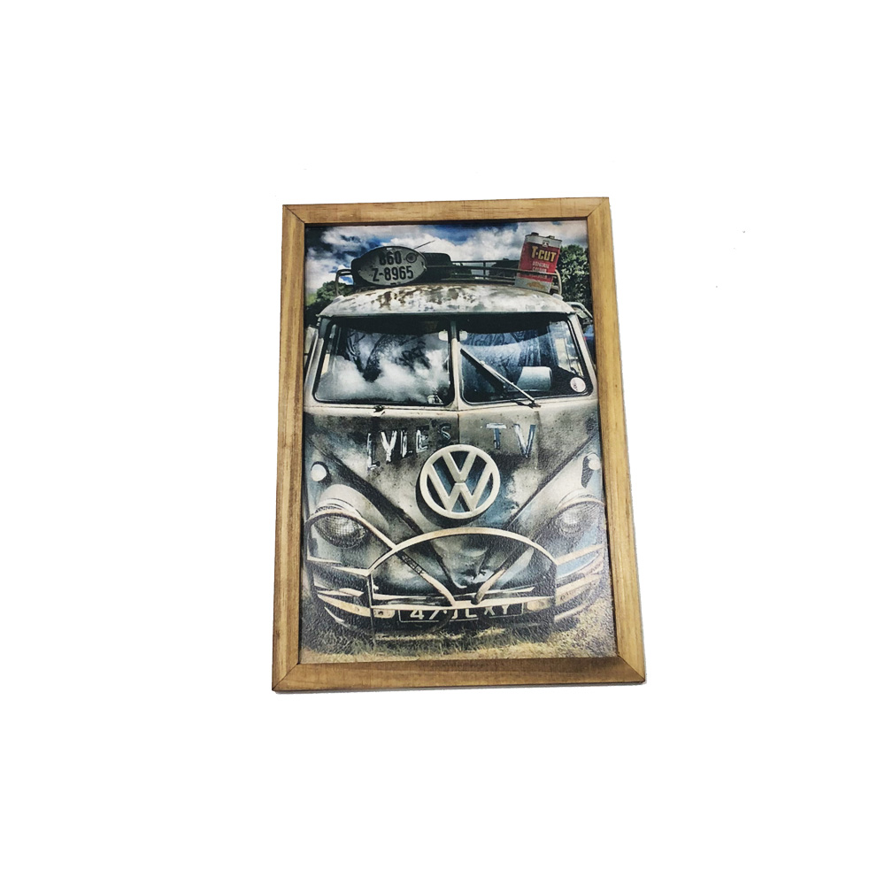 Quadro Decorativa Quarto Sala Kombi 20x30Cm Madeira Cinza