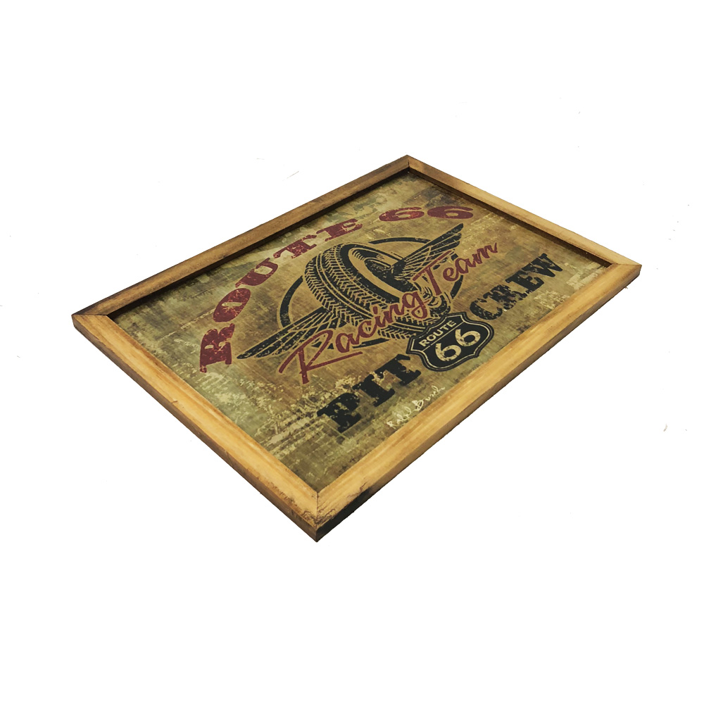 Quadro Decorativa Quarto Sala Route 66 Racing Madeira Bege