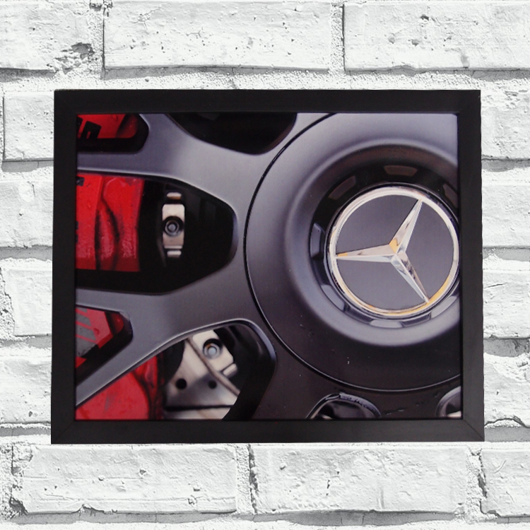 Quadro Decorativo Metal Roda Mercedes Bens Cor Preto 40x50x2