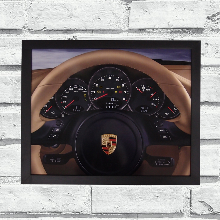 Quadro Decorativo Metal Volante Porsche Bege Cor Preto 40x50
