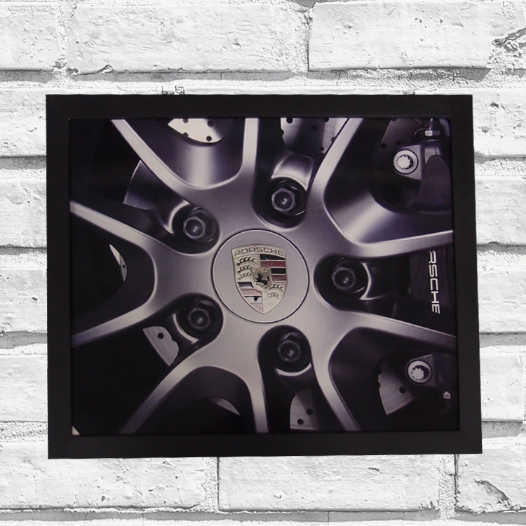 Quadro Decorativo Sala Metal Roda Porsche Cor Preto 40x50x2