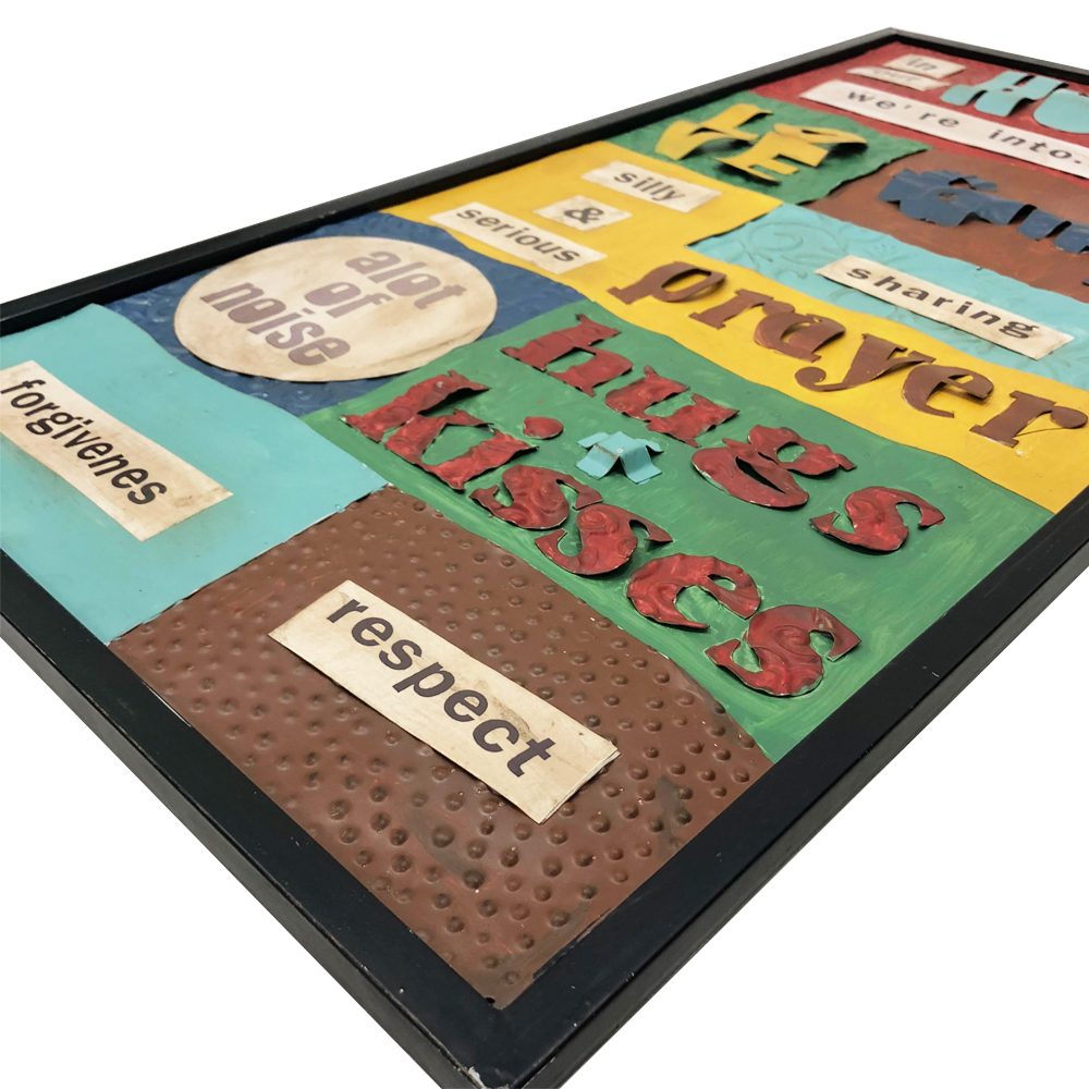Quadro Metal Efeito Colagem Home Preto Retangular 79x40x2cm