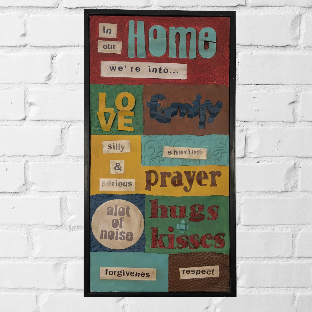 Quadro Metal Efeito Colagem Home Preto Retangular 79x40x2cm