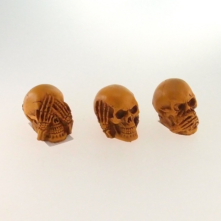 Trio Cranio Amarelo Caveira Resina Cego Surdo e Mudo Enfeite