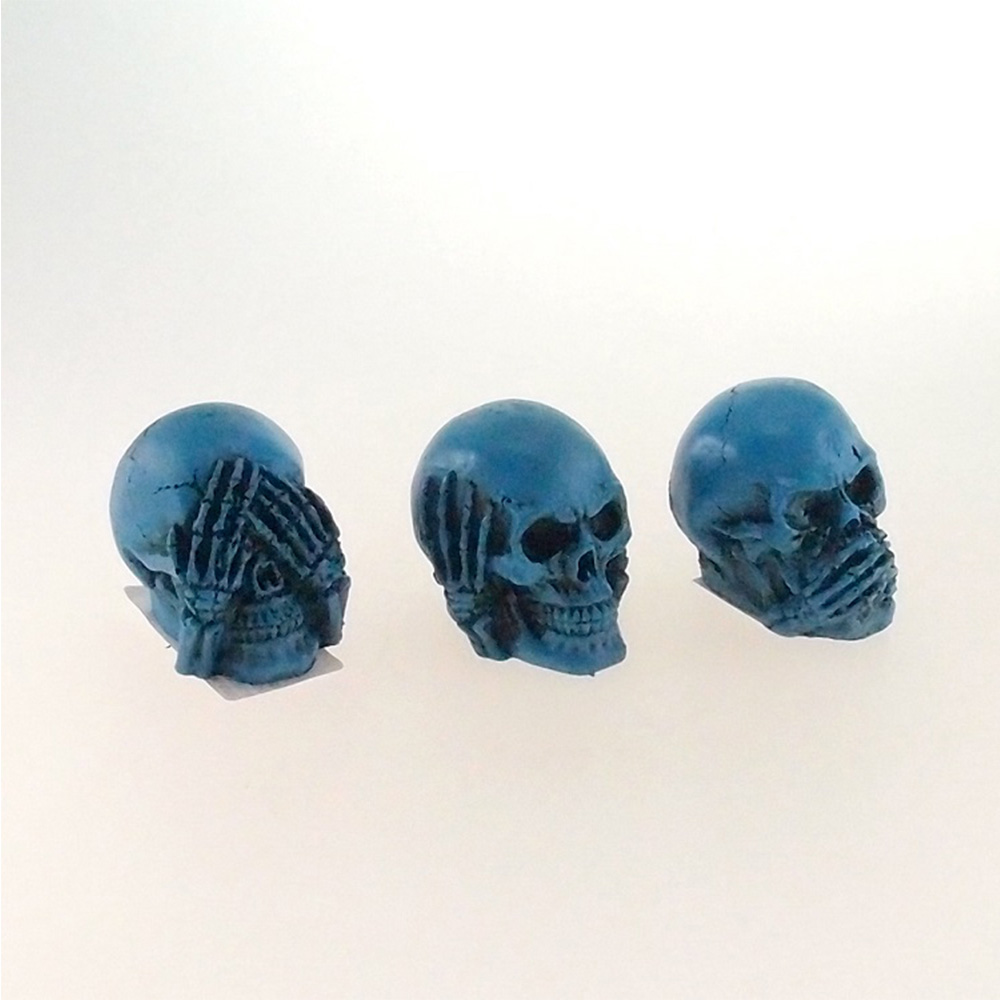 Trio Cranio Azul Caveira Resina Cego Surdo e Mudo Enfeite