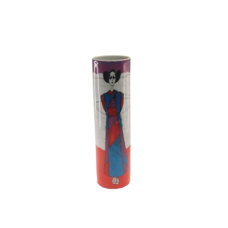 Vaso Decorativo Sala Cerâmica Vestido Japa Vermelho 25X7x7cm