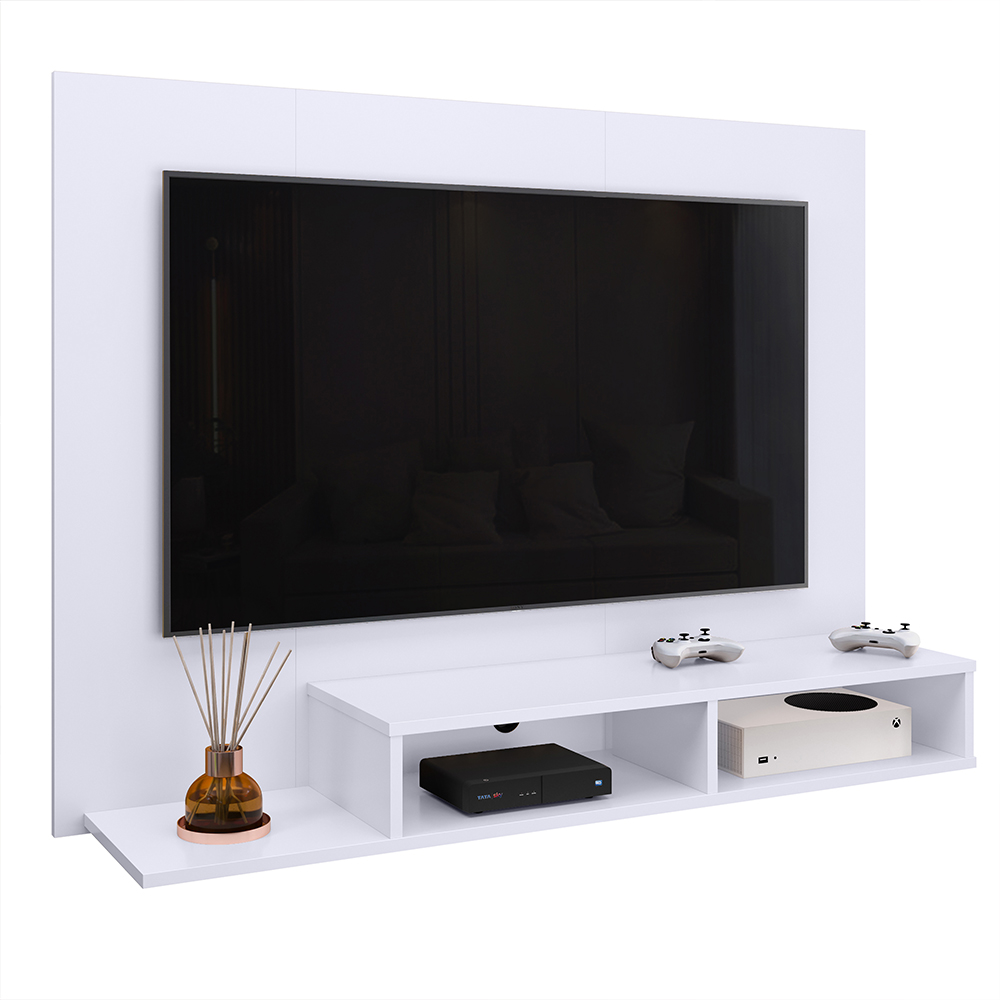 Estante Painel Suspenso TV 48 Polegadas Nicho Organizador Prateleira Decorativa Sala Quarto Moderno Dubai - Branco - RPM