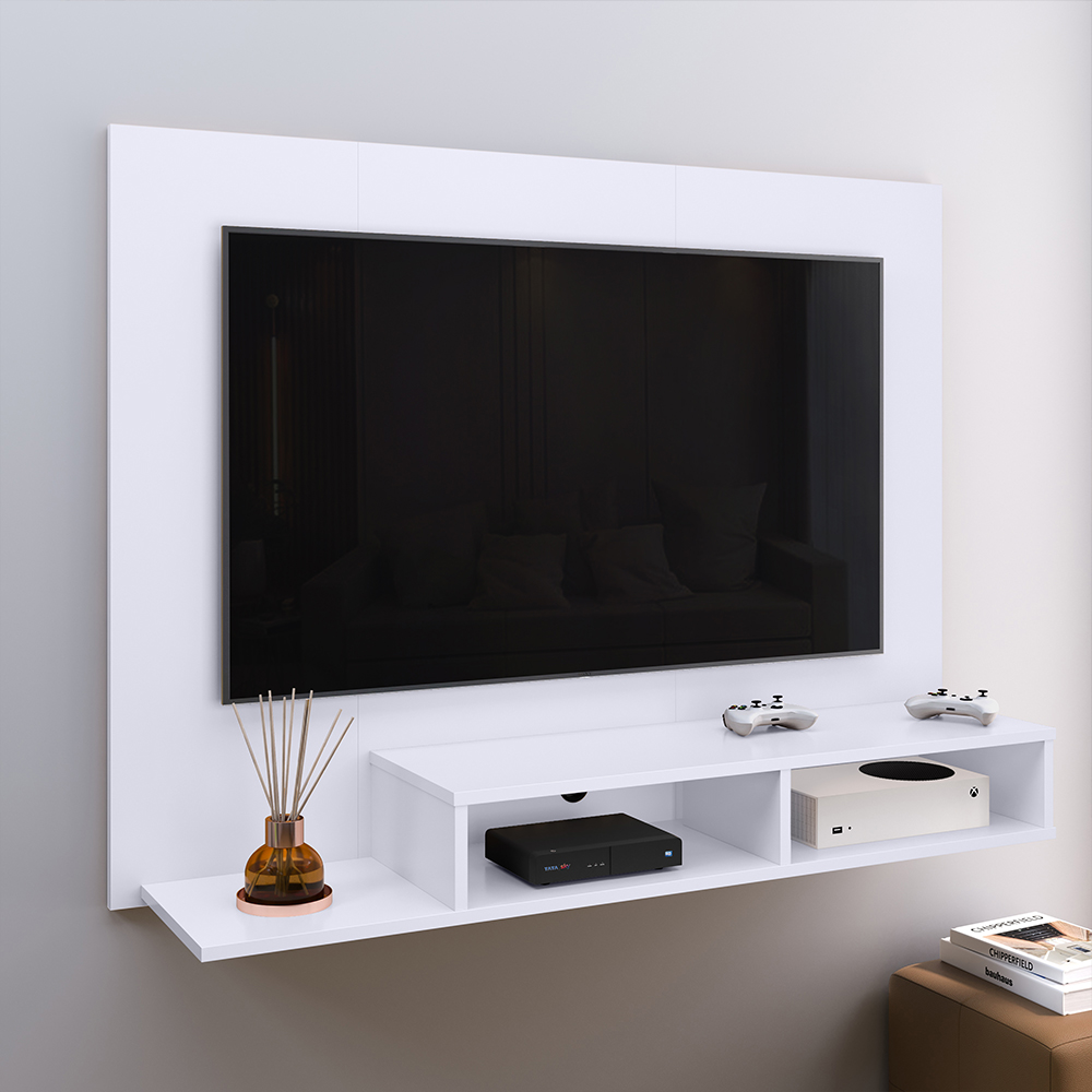 Estante Painel Suspenso TV 48 Polegadas Nicho Organizador Prateleira Decorativa Sala Quarto Moderno Dubai - Branco - RPM
