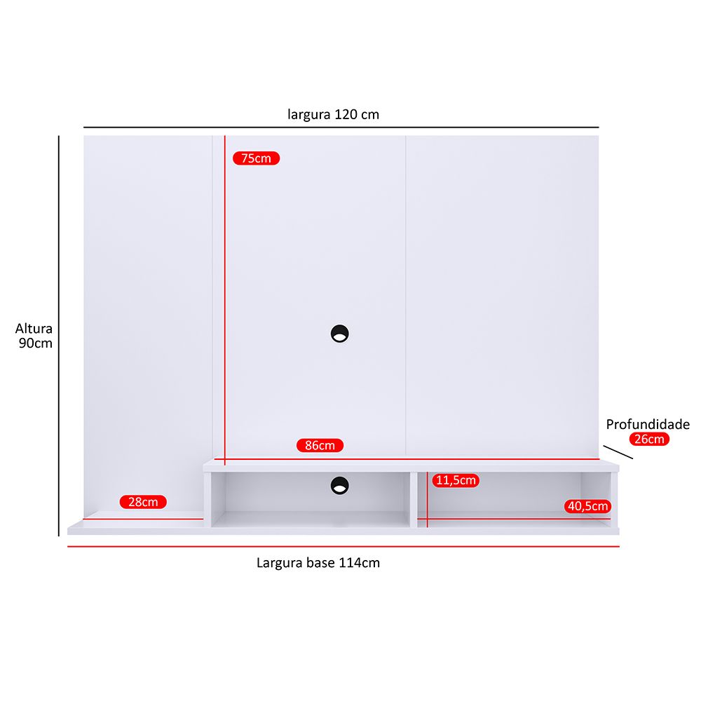 Estante Painel Suspenso TV 48 Polegadas Nicho Organizador Prateleira Decorativa Sala Quarto Moderno Dubai - Branco - RPM
