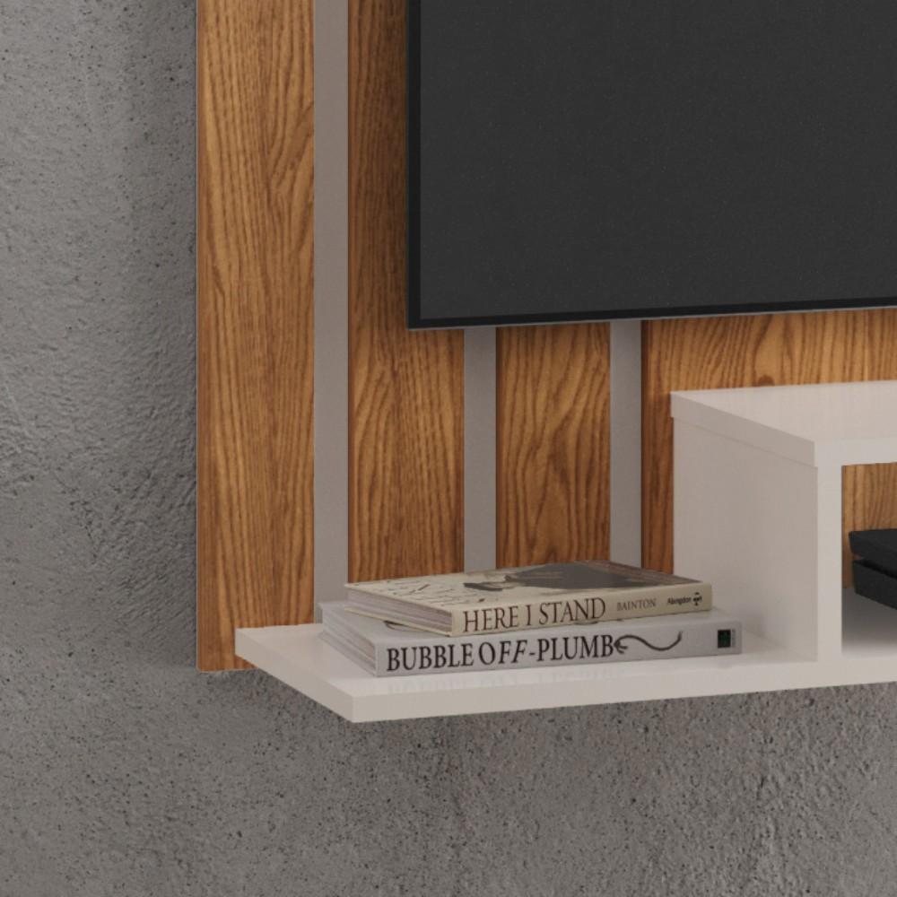 Estante Painel Suspenso TV 48 Polegadas Nicho Organizador Prateleira Sala Quarto Moderno Dubai - Nature/Off White -RPM