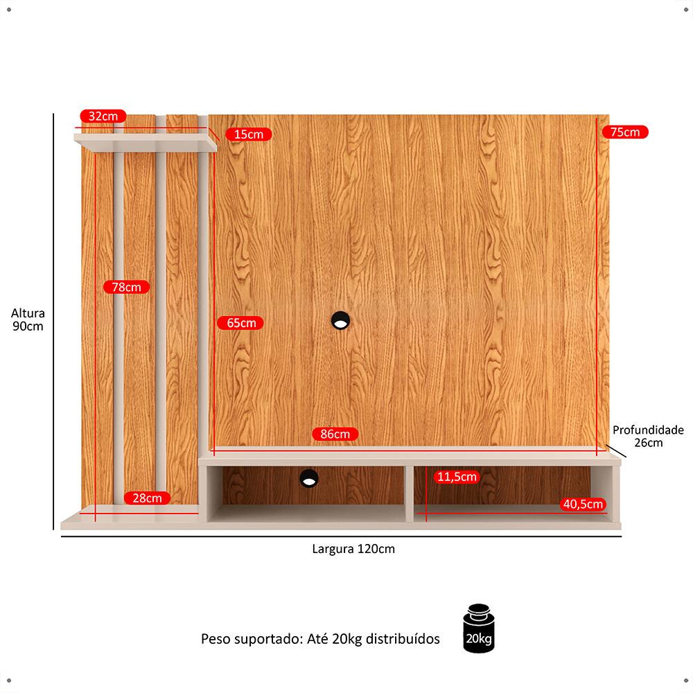 Estante Painel Suspenso TV 48 Polegadas Nicho Organizador Prateleira Sala Quarto Moderno Dubai - Nature/Off White -RPM