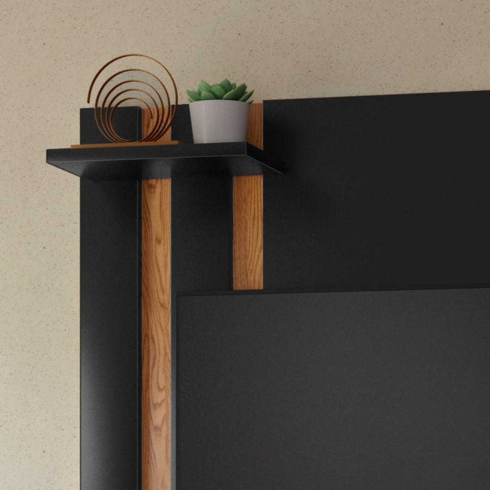 Painel Suspenso Para Tv Smart até 32 Polegadas Com Prateleira Organizadora Quarto Sala Pequena - Preto/ Nature - RPM