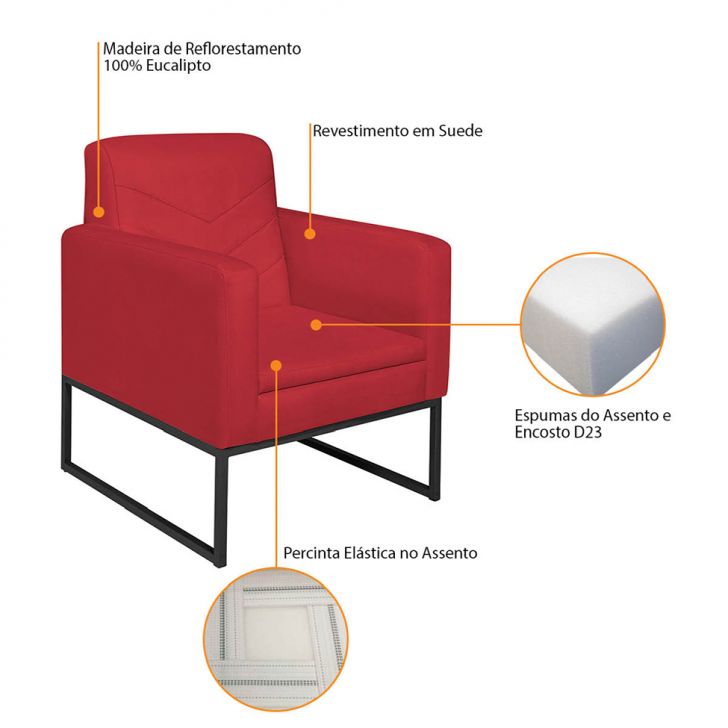 [OUTLET] Poltrona Ruanda Suede Vermelha e Preta