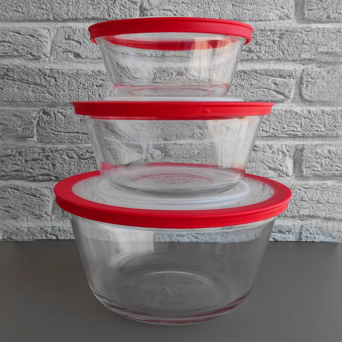 Conjunto 3 Potes de Vidro Redondo com Tampa Tigelas 600ml 1,2l 1,4l Marinex