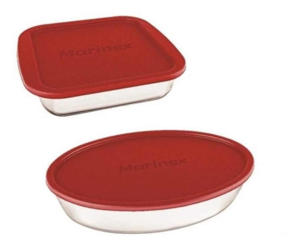 Conjunto Assadeiras De Vidro Com Tampa Marinex 02 Peças