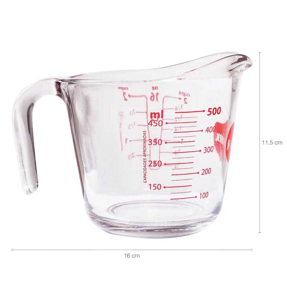 Kit 03 Jarras Medidoras de Vidro 500ml Marinex com Alça e Bi