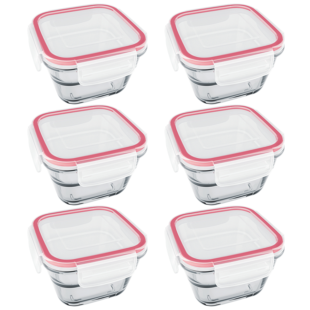Kit 6 Potes De Vidro Quadrados Tampas Herméticas Com Travas 500ml Marmitas Facilita Marinex