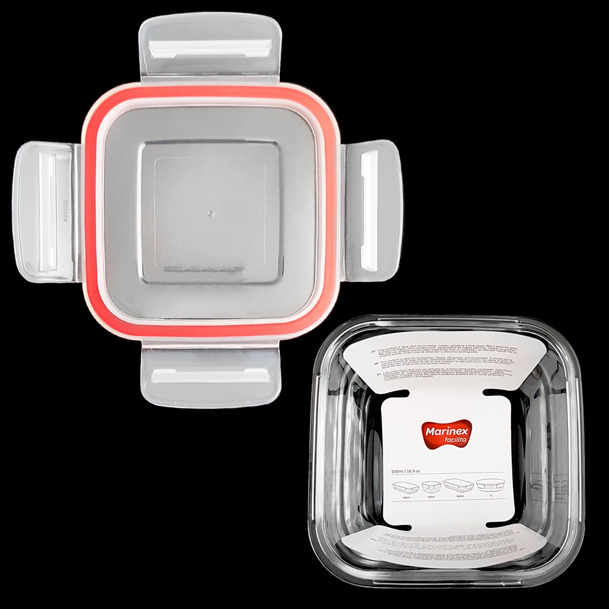Kit 6 Potes De Vidro Quadrados Tampas Herméticas Com Travas 500ml Marmitas Facilita Marinex