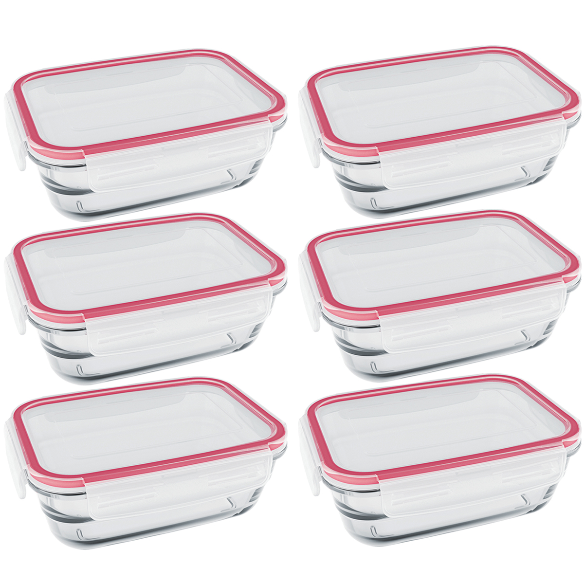 Kit 6 Potes De Vidro Retangulares Tampas Herméticas Com Travas 850ml Facilita Marinex