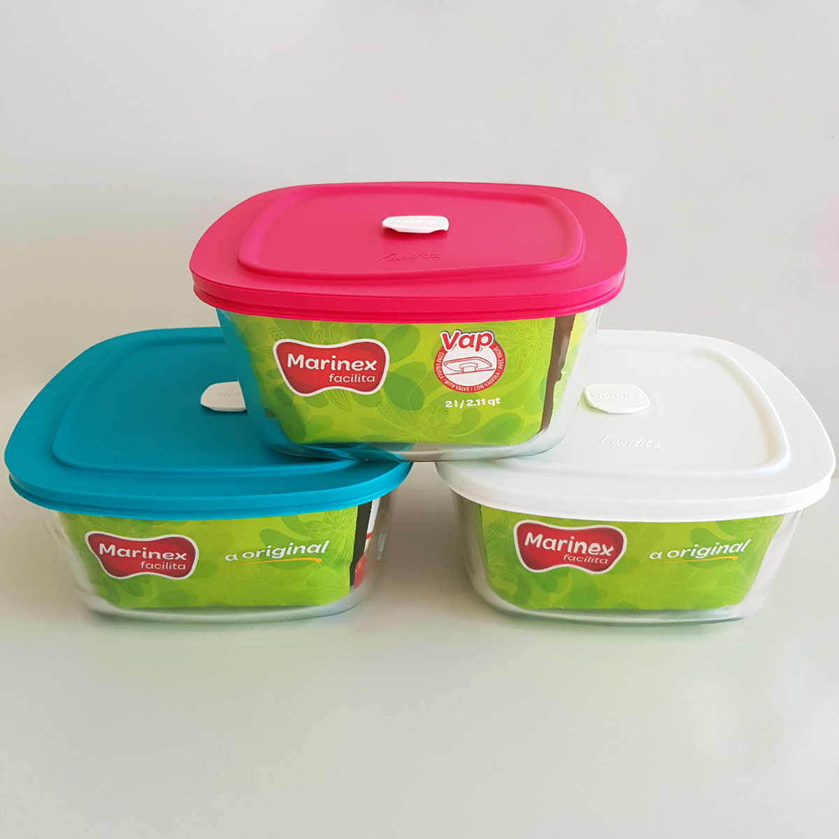 Kit 6 Tigelas Quadradas De Vidro 2L Marinex Facilita Potes Com Tampas Plásticas Cores Sortidas