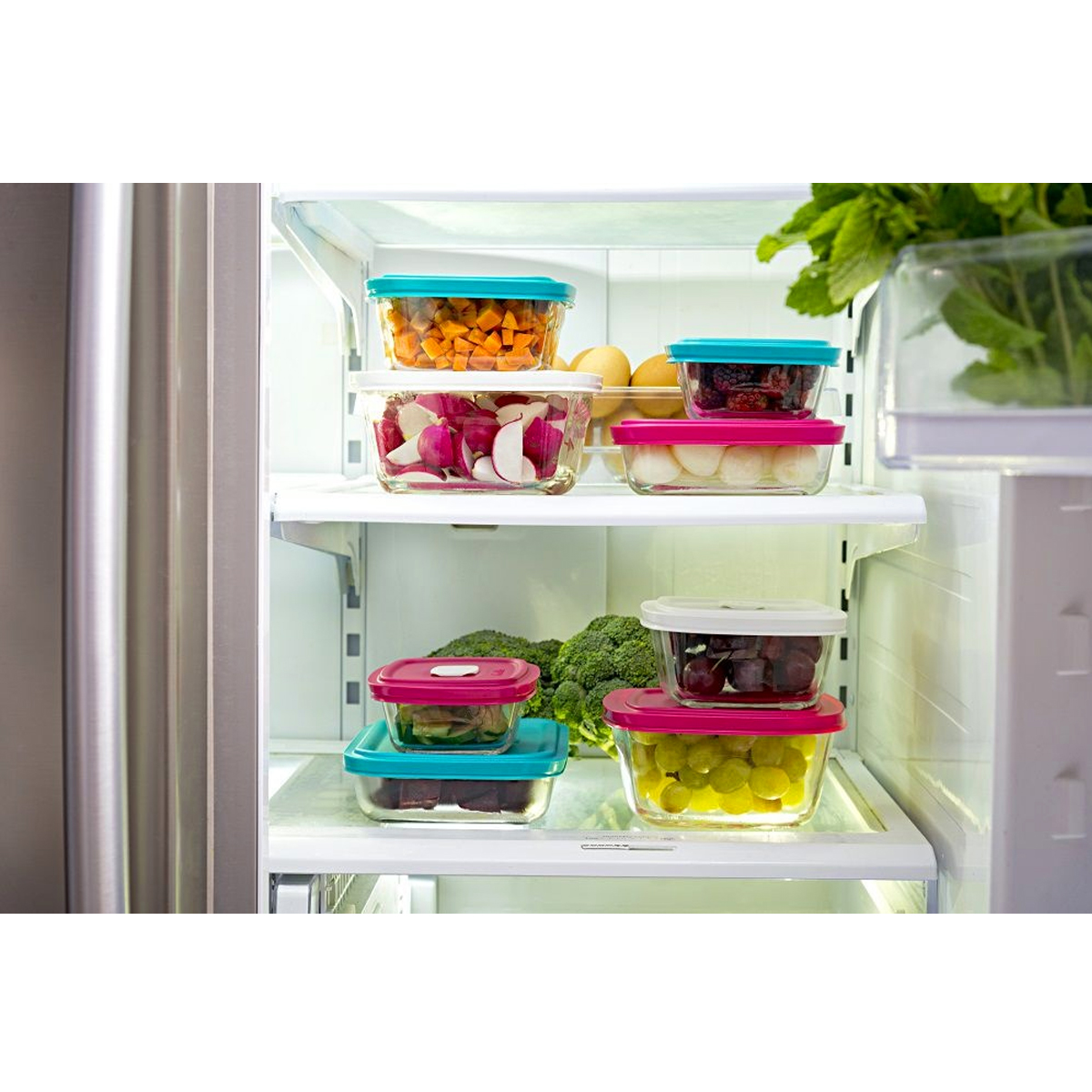 Kit 6 Tigelas Quadradas De Vidro 2L Marinex Facilita Potes Com Tampas Plásticas Cores Sortidas