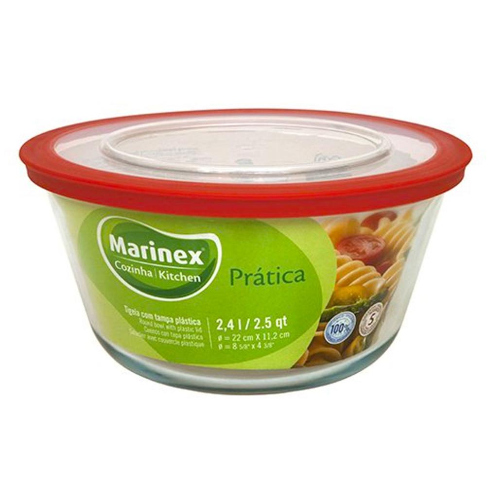 Tigela de Vidro Temperado Pote Refratário Redondo 2,4L com Tampa Marinex Transparente